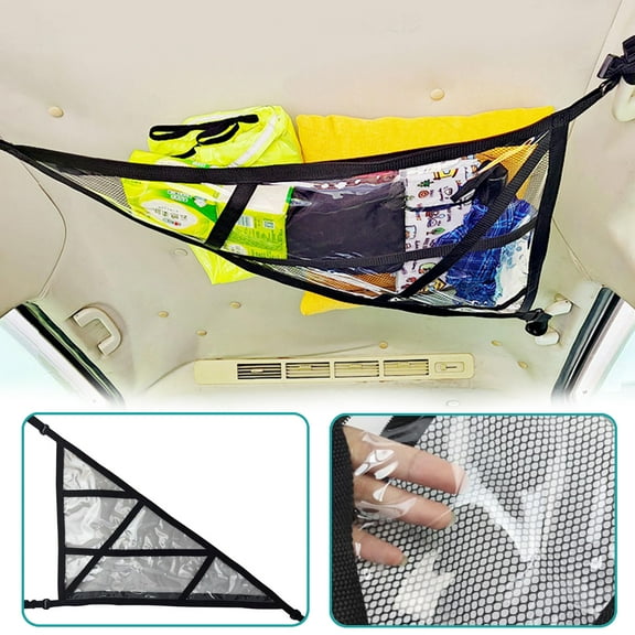 IC ICLOVER Car Ceiling Cargo Net Pocket, 30.7"x22" Double Layer Mesh Car Roof Storage Organizer for Travel Road Trips Camping and Most Car Truck Suv - Triangle