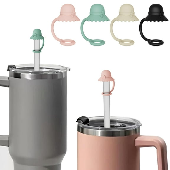 IC ICLOVER 4-Pack Silicone Cute Sun Hat Straw Covers Compatible with Stanley Cups, Dustproof Straw Caps for 30 oz &40 oz Tumblers and Water Bottles