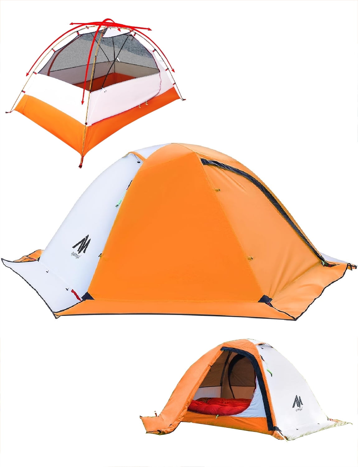 IC ICLOVER 4 Season Backpacking Tent for 2 Person Ultralight Waterproof All Weather Double Layer Camping Tents for Backpacker Outdoor Hiking Survival - Orange