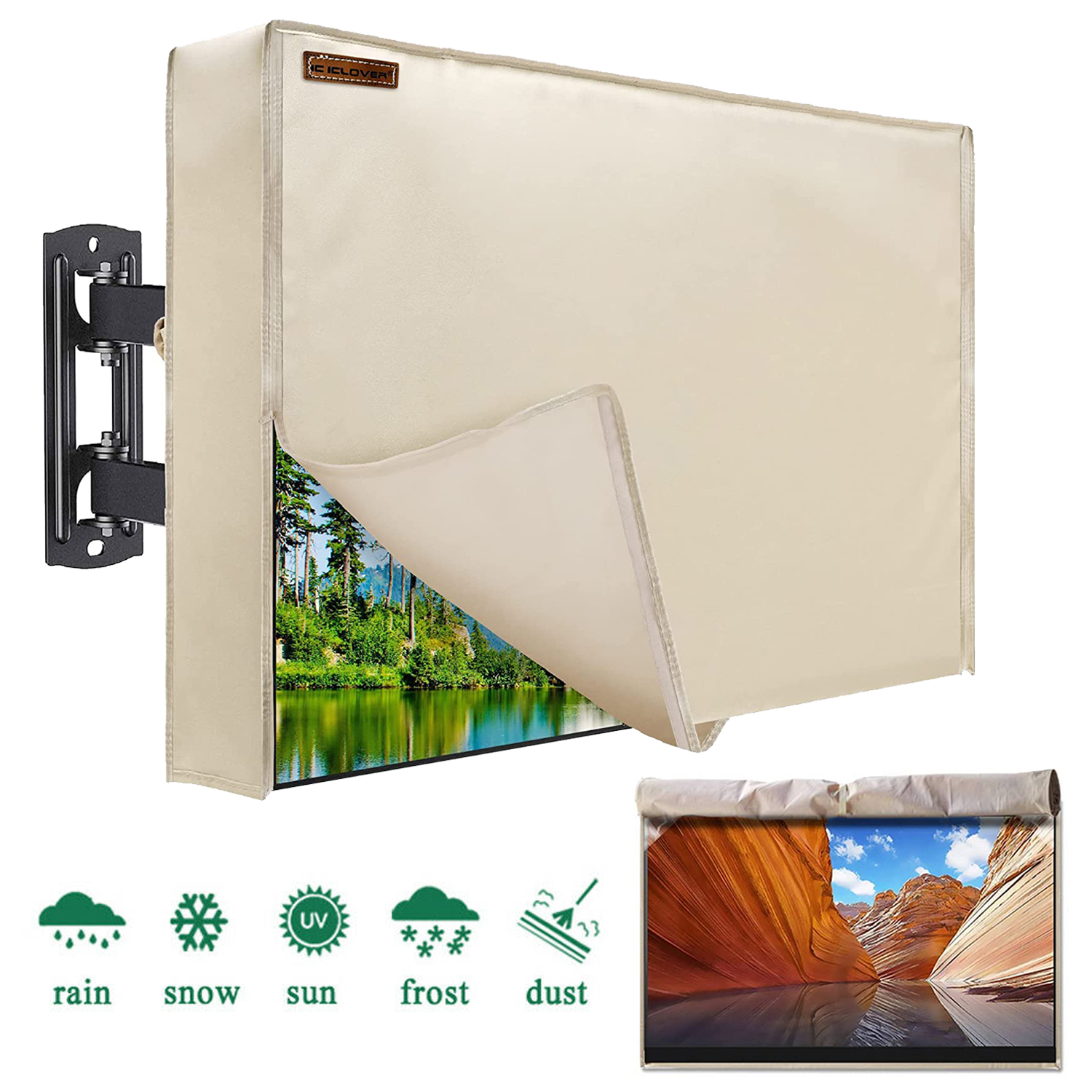 IC ICLOVER 40''-43" Outdoor Weatherproof LCD Plasma TV/Television Cover Flat Screen TV/Television Dustproof Protector with Waterproof Remote Pocket, Beige - image 1 of 9