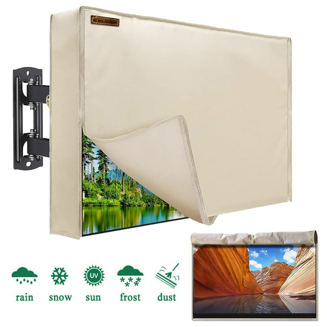 IC ICLOVER 40''-43" Outdoor Weatherproof LCD Plasma TV/Television Cover Flat Screen TV/Television Dustproof Protector with Waterproof Remote Pocket, Beige