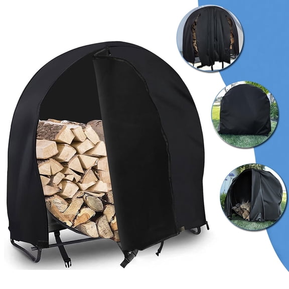 IC ICLOVER 40 inch Heavy Duty 600D Waterproof Log Hoop Cover Firewood Rack Rain Snow Protector with Double-Ended Zipper Running Through, Round Wood Pile Holder Storage Outdoor