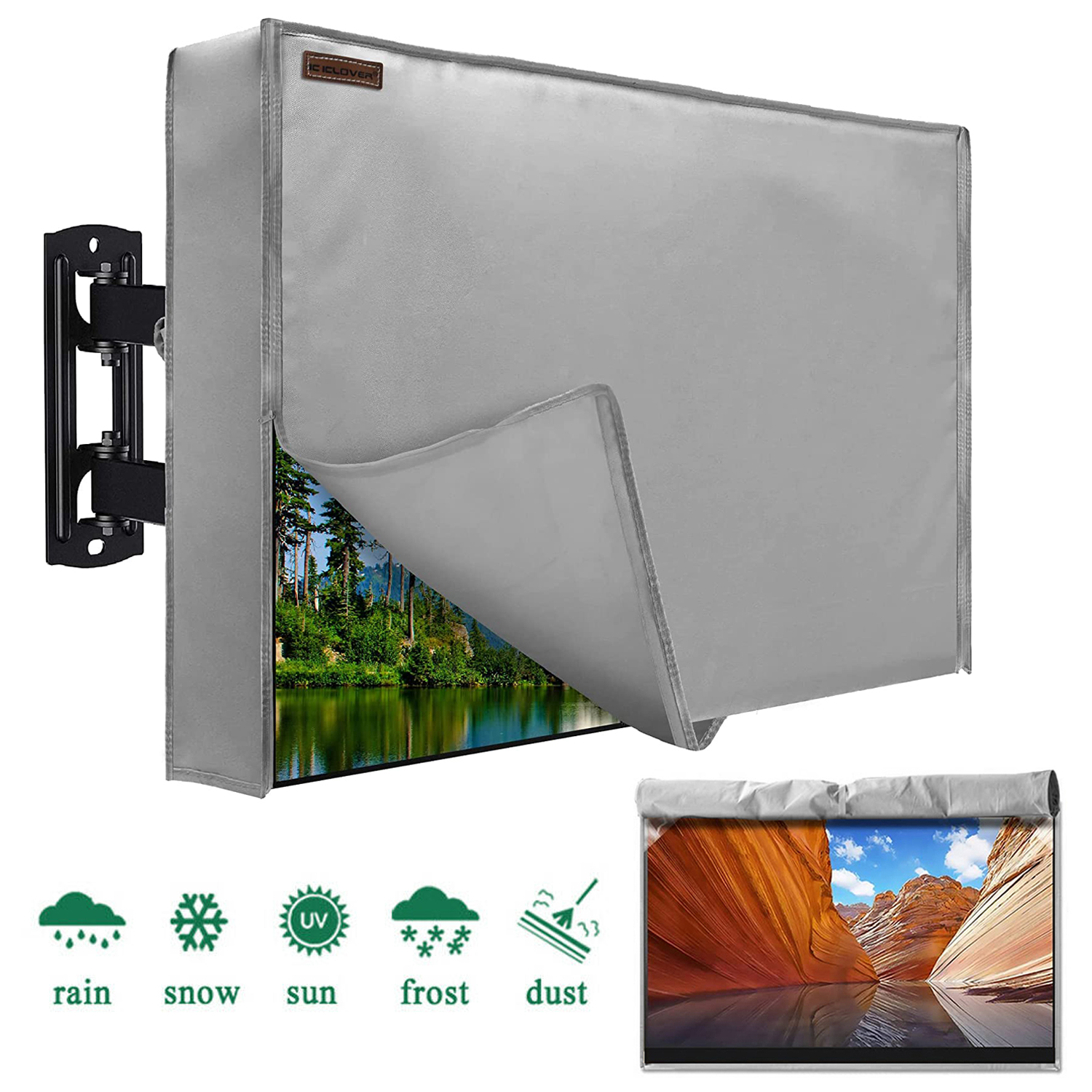 IC ICLOVER 52"-55" Outdoor Weatherproof LCD Plasma TV/Television Cover Flat Screen TV/Television Dustproof Protector with Waterproof Remote Pocket, Gray - image 1 of 9