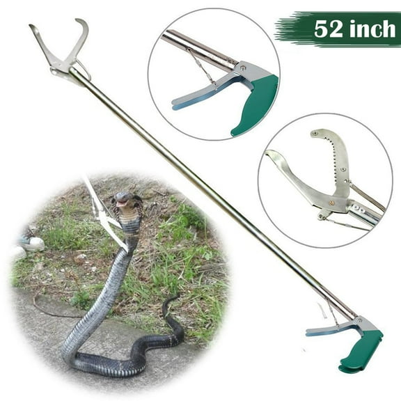IC ICLOVER 52" Professional Snake Catcher, Extra Heavy Duty Reptile Grabber Tongs Stick Rattlesnake Handling Tool Trash Pick up, Litter Picker with Zigzag Wide Jaw- Stainless Steel