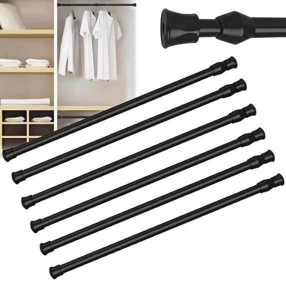IC ICLOVER 6 Pack Spring Tension Curtain Rod, 15.7"-28" Adjustable Length Easy No Drill Install for Kitchen, Bathroom, Cupboard, Wardrobe, Window, Bookshelf DIY Projects