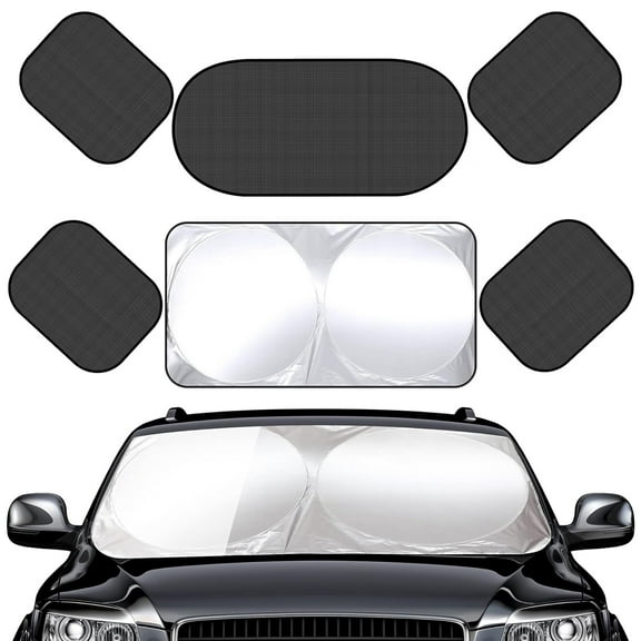 IC ICLOVER 6 Pieces UV Protection Car Window Shades Set, Includes Sun Visor Windshield Shade, 4 Front Rear Side Window Sunshade with Suction Cups for Baby (59 x 33.5 Inch)