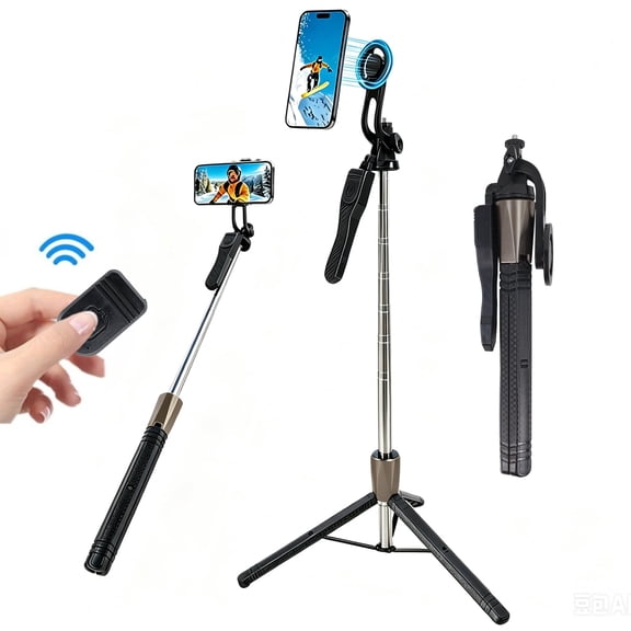 IC ICLOVER 67" Magnetic Phone Tripod, Tripod for iPhone & Selfie Stick Tripod with Remote, Extendable Travel Phone Stand for Magsafe, iPhone/Android