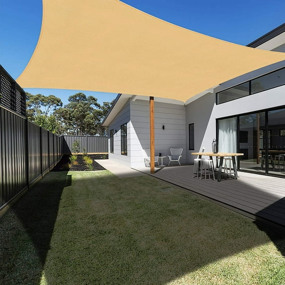 IC ICLOVER 8' x 12' Waterproof Sun Shade Sail Rectangle Canopy Awning Shelter Polyester Fabric Cloth for Patio Yard Deck Pergola Outdoor Sun Sail Shade 98% UV Block Sunshade - Sand