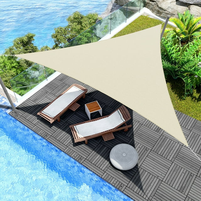 IC ICLOVER 8' x 8' x 8' Sun Shade Sail Canopy Triangle UV Block Sunshade for Outdoor Patio Garden Carport Backyard - Cream