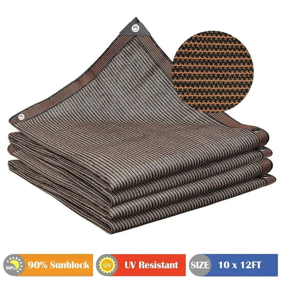 IC ICLOVER 90% Sun Shade Cloth with Grommets, 10 x 12 ft Durable Mesh Tarp Resistant Garden Sun Screen Netting for Patio, Outdoor, Garden, Backyard - Mocha
