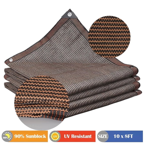 IC ICLOVER 90% Sun Shade Cloth with Grommets, 8 x 12 ft Durable Mesh Tarp Resistant Garden Sun Screen Netting for Patio, Outdoor, Garden, Backyard - Mocha