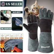 IC ICLOVER Animal Handling Gloves Bite Proof Kevlar Reinforced Leather Padding Dog,Cat Scratch,Bird Handling Falcon Gloves Grabbing,Reptile Squirrel Snake Bite 16in Grey-Black