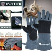 IC ICLOVER Animal Handling Gloves Bite Proof Kevlar Reinforced Leather Padding Dog, Cat Scratch, Bird Handling Falcon Gloves Grabbing, Reptile Squirrel Snake Bite 14in Gray-Black
