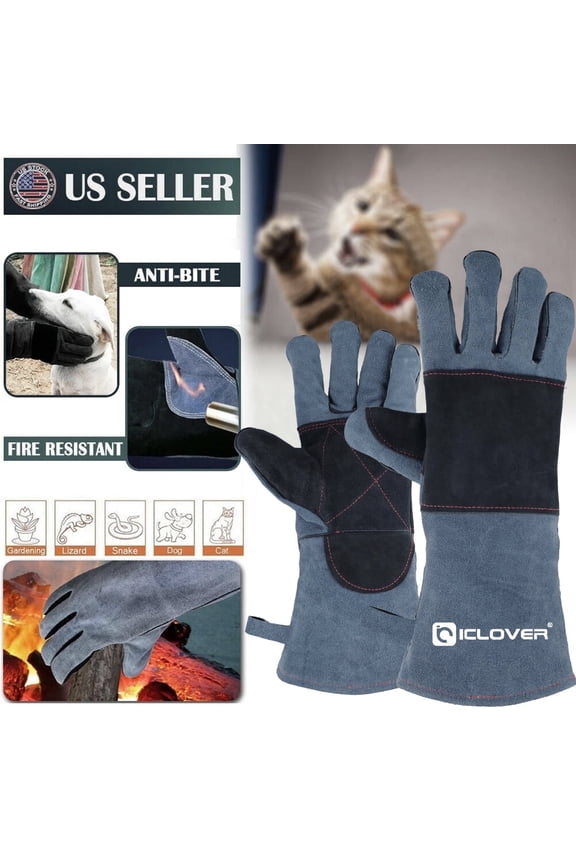 Animal Handling Gloves Bite Proof Kevlar Reinforced Leather Padding Dog, Cat Scratch, Bird Handling Falcon Gloves Grabbing, Reptile Squirrel Snake Bite 14in Gray-Black