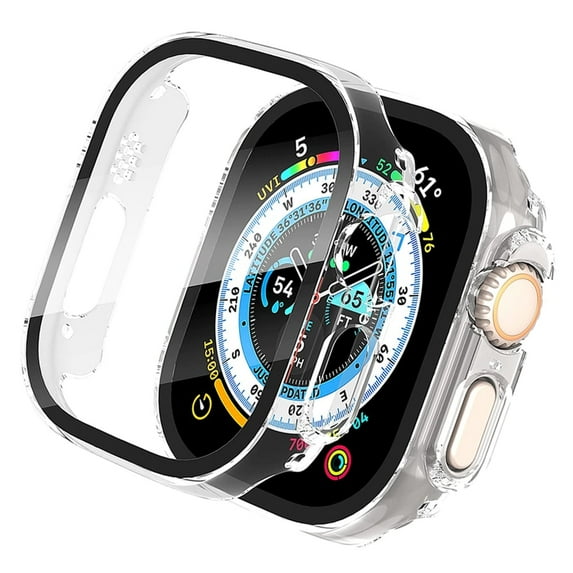 IC ICLOVER For Apple Watch Ultra 2/1 49mm Screen Protector Case Slim Electroplate Metal Plated Hard Cover with Full Coverage Tempered Glass Screen Protector Cover for Apple iWatch Ultra 49mm, Clear