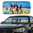 thumbnail image 1 of IC ICLOVER Auto Car Jumbo Sunshade Foldable Windshield Sun Shade Visor with Beach Glasses Dog Pattern Design (59"x33") for Heat Block Wind Shield Screen UV Rays Full Protection, Trucks SUVs Vans, 1 of 8