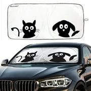 IC ICLOVER Auto Car Jumbo Sunshade Foldable Windshield Sun Shade Visor with Cat & Dog Design (59"x33") for Heat Block Wind Shield Screen UV Rays Full Protection, Trucks SUVs Vans