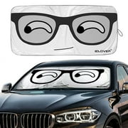 IC ICLOVER Auto Car Jumbo Sunshade Foldable Windshield Sun Shade Visor with Eye Cartoon Design (59"x33") for Heat Block Wind Shield Screen UV Rays Full Protection, Trucks SUVs Vans