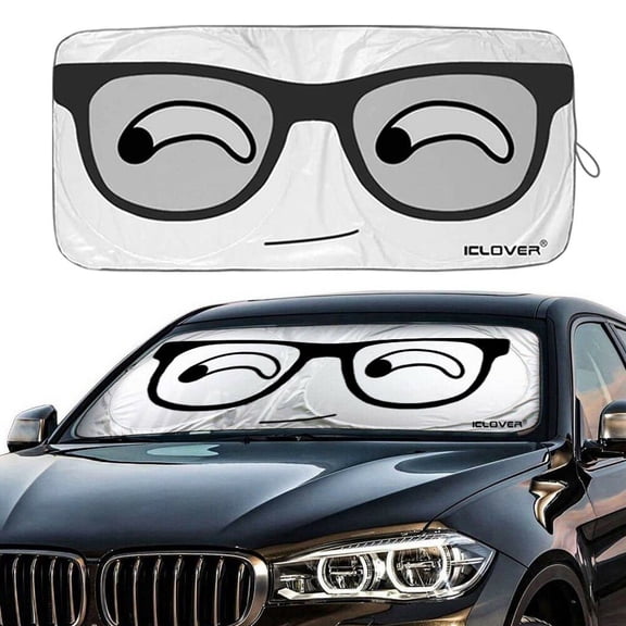 IC ICLOVER Auto Car Jumbo Sunshade Foldable Windshield Sun Shade Visor with Eye Cartoon Design (59"x33") for Heat Block Wind Shield Screen UV Rays Full Protection, Trucks SUVs Vans