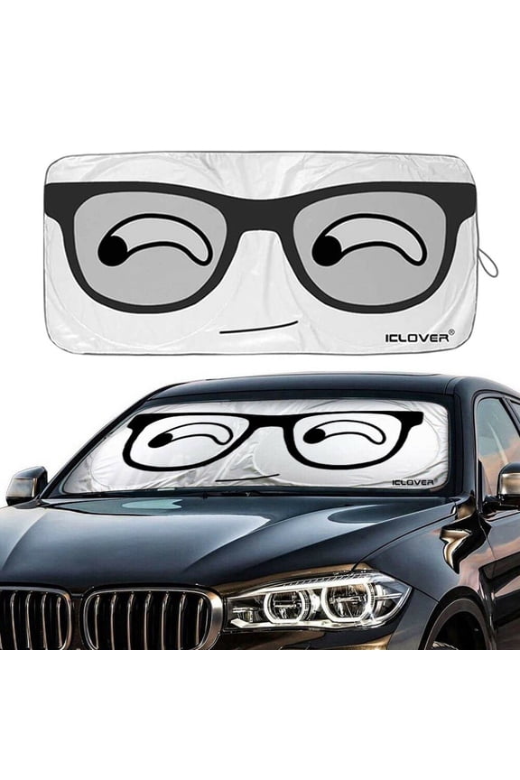 Auto Car Jumbo Sunshade Foldable Windshield Sun Shade Visor with Eye Cartoon Design (59"x33") for Heat Block Wind Shield Screen UV Rays Full Protection, Trucks SUVs Vans
