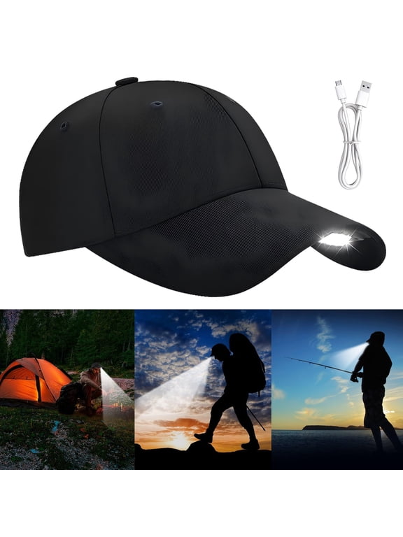 Baseball Cap with Light, Hands Free LED Hat Light 5 LED Headlamp Hat for Outdoor Jogging Fishing, Black