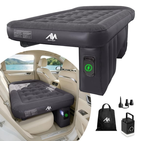IC ICLOVER Car Air Mattress Back Seat with Built-in Rechargeable Air Pump, Inflatable Car Bed SUV Mattress with Pillow & Support Column for Camping, Road Trip, Travel