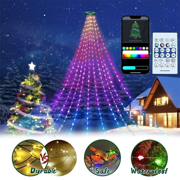 IC ICLOVER Christmas String Lights, 6.56FT x 200LEDs Waterfall String Lights, App Control with Remote, 10 Modes Christmas Tree Lights Waterproof for Indoor Outdoor Xmas Decorations