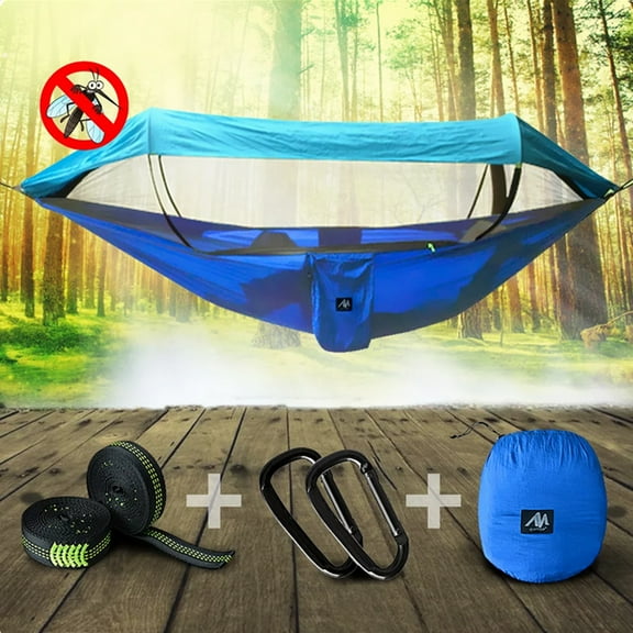 IC ICLOVER Double 2 Person Outdoor Garden Hammock, Portable Nylon Fabric Parachute Multifunctional Lightweight Hammocks with 2 Hanging Ropes & Carabiner for Backpacking Travel Beach Yard - Blue