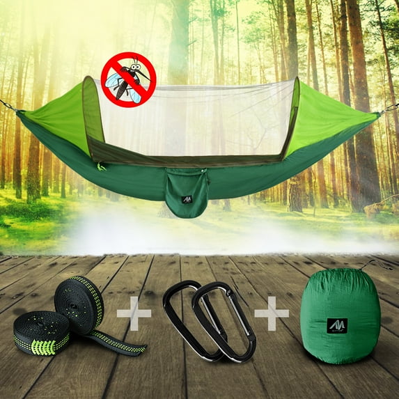 IC ICLOVER Double 2 Person Outdoor Garden Hammock, Portable Nylon Fabric Parachute Multifunctional Lightweight Hammocks with 2 Hanging Ropes & Carabiner for Backpacking Travel Beach Yard - Green