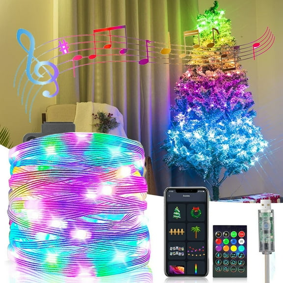 IC ICLOVER Fairy String Lights, 2 Pack 33Ft 100 LED USB Waterproof Twinkle Lights with Remote, Music Sync, App Controlled & Color Changing Firefly Lights for Bedroom Ceiling Halloween Christmas Décor