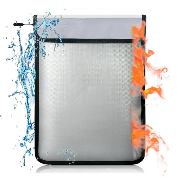 IC ICLOVER Fireproof Document Bags with 2 Pockets, 15"x 11" Waterproof Fireproof Money Bag, Fireproof Safe Storage Pouch with Zipper for Large Legal Documents, File and Cash