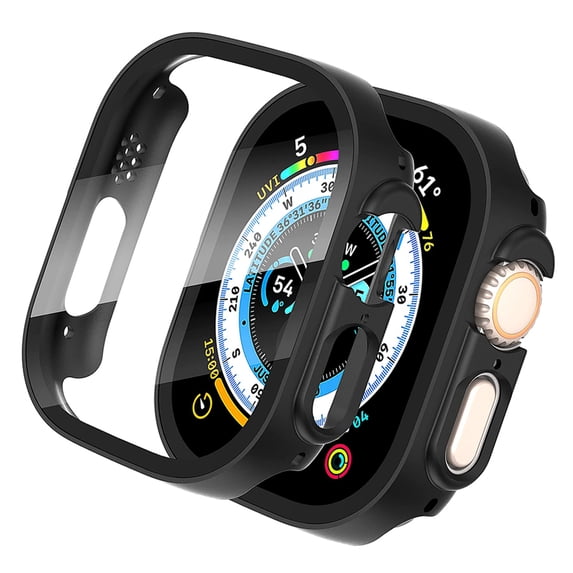IC ICLOVER For Apple Watch Ultra 2/1 49mm Screen Protector Case Slim Electroplate Metal Plated Hard Cover with Full Coverage Tempered Glass Screen Protector Cover for Apple iWatch Ultra 49mm, Black
