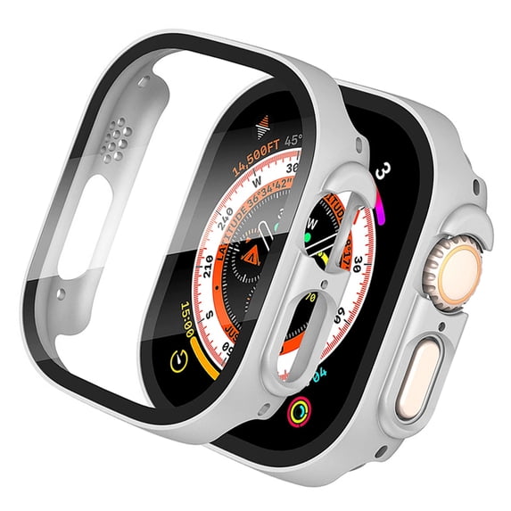 IC ICLOVER For Apple Watch Ultra 2/1 49mm Screen Protector Case Slim Electroplate Metal Plated Hard Cover with Full Coverage Tempered Glass Screen Protector Cover for Apple iWatch Ultra 49mm, Silver