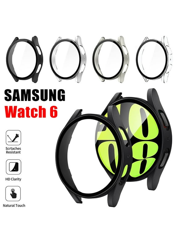 IC ICLOVER For Samsung Galaxy Watch 6 40mm Bumper Case Matte Built in Screen Protector Clear Hard Protective Cover, Shock Adsorption Drop Protection Full Cover Black