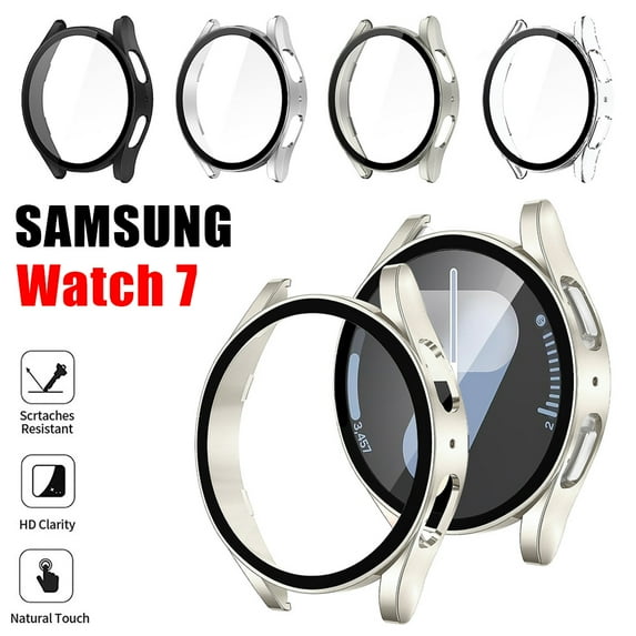 IC ICLOVER For Samsung Galaxy Watch 7 40mm Bumper Case Matte Built in Screen Protector Clear Hard Protective Cover, Shock Adsorption Drop Protection Full Cover Starlight