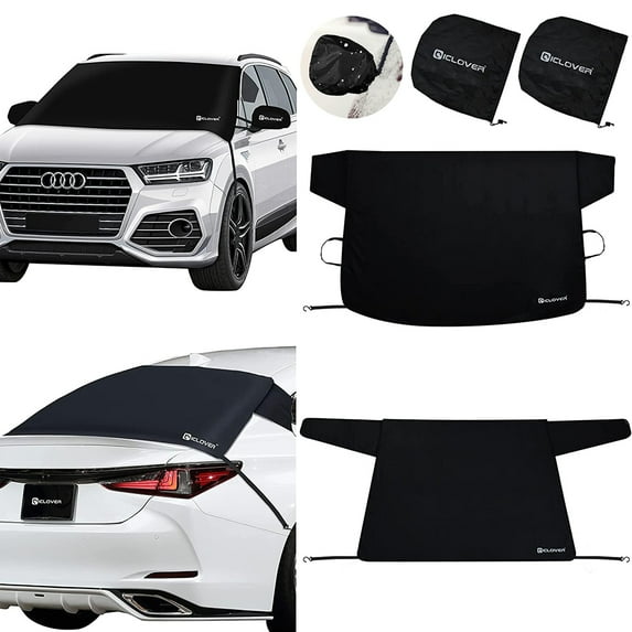 IC ICLOVER Front+Rear Car Windshield Cover for Ice and Snow | Upgraded 600D Oxford Fabric Sun Shade Cover Car Snow Cover with Side Mirror Guard for Any Weather | Water, Heat & Sag-Proof