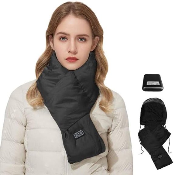 IC ICLOVER Heated Scarf with Hidden Hat, Wireless USB Heating Pad Hood Scarf Powered by Power Bank, Lightweight Winter Warm Scarves for Men Women(Without Power Bank)