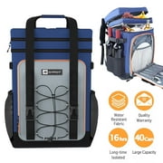 IC ICLOVER Large Waterproof Insulated Cooler Backpack, 40 Cans Double Deck Leak Proof Cooler Backpack with Padded Top Handle, Mesh Pocket for Camping BBQ Picnic, Blue