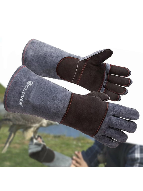 Leather Gloves Animal Handling Dog Cat Scratch Snake Bite Proof Long Mitts 16IN