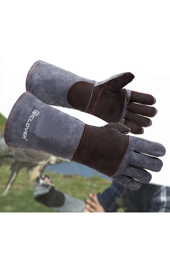 Leather Gloves Animal Handling Dog Cat Scratch Snake Bite Proof Long Mitts 16IN