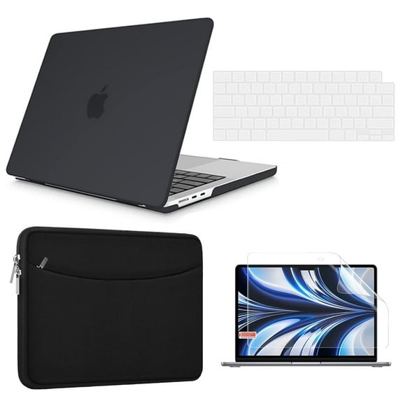 IC ICLOVER for MacBook Air 13.6 inch Case 2025 2024-2022 M4 A3240 M3 A3113 M2 A2681, Plastic Hard Snap on Shell& Sleeve Bag& Keyboard Cover& Screen Film for Newest Macbook Air 13 inch Touch ID, Black