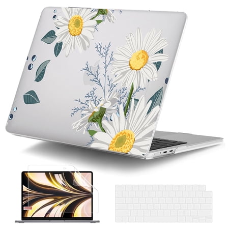 IC ICLOVER for MacBook Air 13 inch Case A3240 A3113 A2681 (2025 2024 2023 2022 Release), Snap on Hard Shell & Keyboard Cover & Screen Film for MacBook Air 13.6" M2 M3 M4 Chip, Daisies