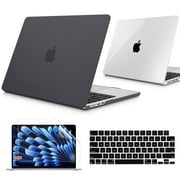 IC ICLOVER for MacBook Air 15 inch Case 2025 2024 2023 A3241 M4 A3114 M3 A2941 M2 Chip, Plastic Hard Snap on Shell Case & Keyboard Cover & Screen Protector for Macbook Air 15.3 inch Touch ID, Black
