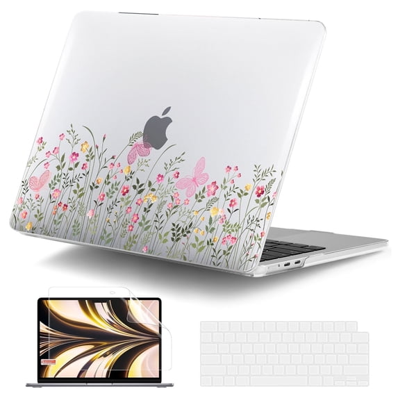 IC ICLOVER for MacBook Air 13 inch Case A3240 A3113 A2681 (2025 2024 2023 2022 Release), Snap on Hard Shell & Keyboard Cover & Screen Film for MacBook Air 13.6" M2 M3 M4 Chip, Wildflower