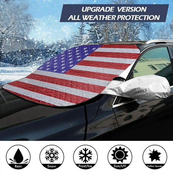 IC ICLOVER Magnetic Car Windshield Snow Cover Thicken Sun Shade Frost Cover Winter Windshield Snow Ice Cover Car Windshield Protector for Car Trucks Vans and SUVs Stop Scraping - American Flag