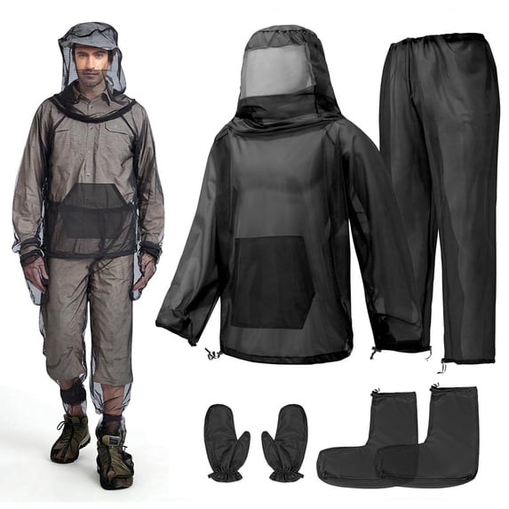 IC ICLOVER Mosquito Suit for Men Women, 4 Pcs Full Body Mosquito Repellent Clothing Bug Suit, Including Jacket, Pants, Gloves, Socks Breathable Net Mesh