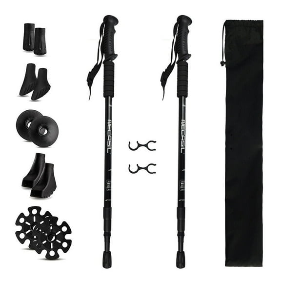 IC ICLOVER Pair 2 Trekking Walking Hiking Sticks Poles Quick Lock Adjustable Alpenstock 25.5" to 64.9" for All Heights, Durable & Lightweight Aluminum, Black