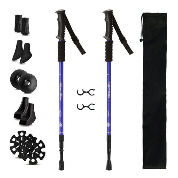IC ICLOVER Pair 2 Trekking Walking Hiking Sticks Poles Quick Lock Adjustable Alpenstock 25.5" to 64.9" for All Heights, Durable & Lightweight Aluminum, Blue