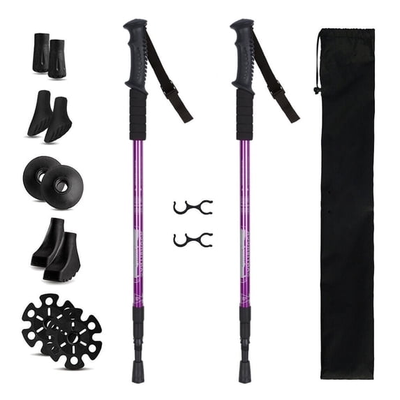 IC ICLOVER Pair 2 Trekking Walking Hiking Sticks Poles Quick Lock Adjustable Alpenstock 25.5" to 64.9" for All Heights, Durable & Lightweight Aluminum, Purple