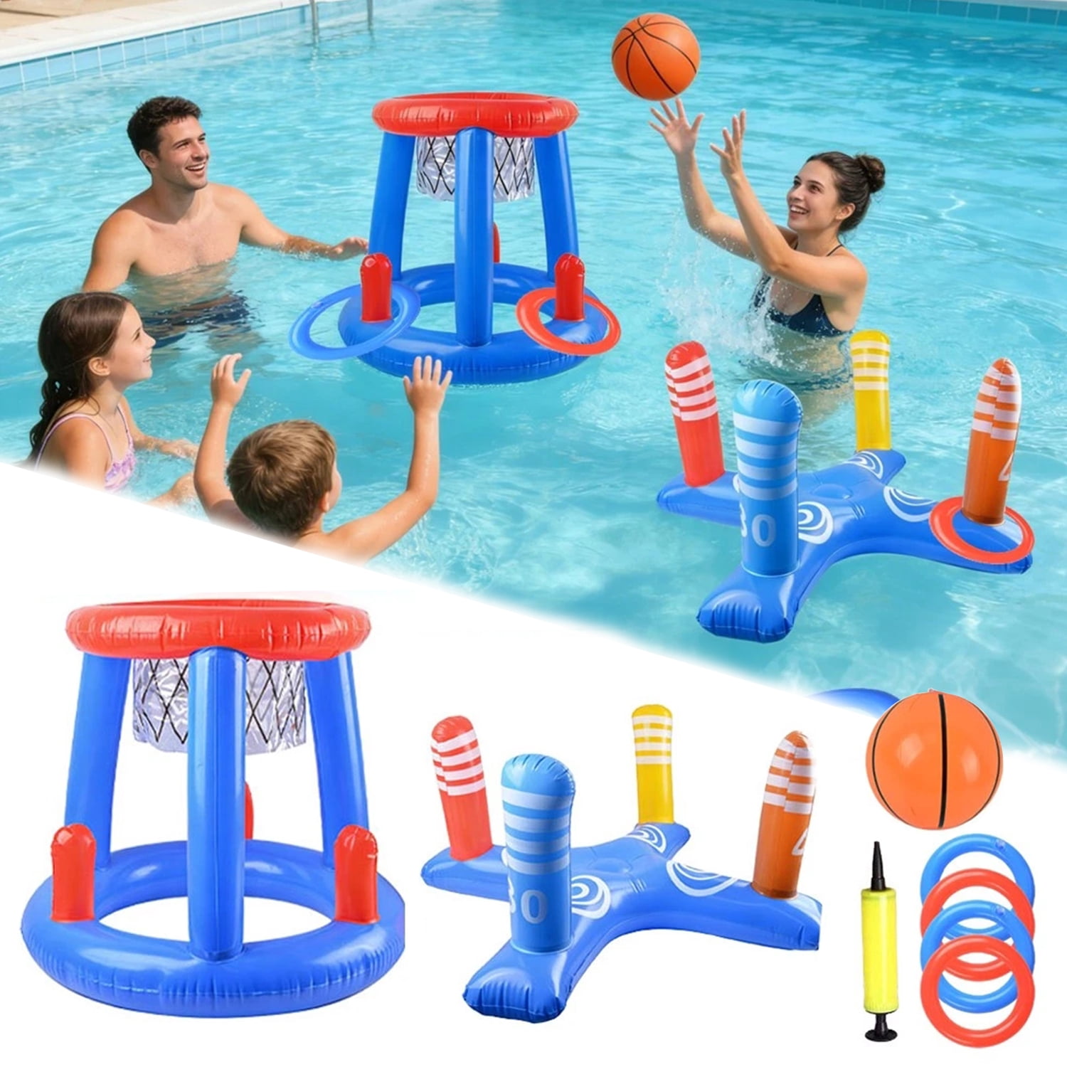 IC ICLOVER Pool Games Set, Inflatable Pool Basketball Hoop, Floating ...